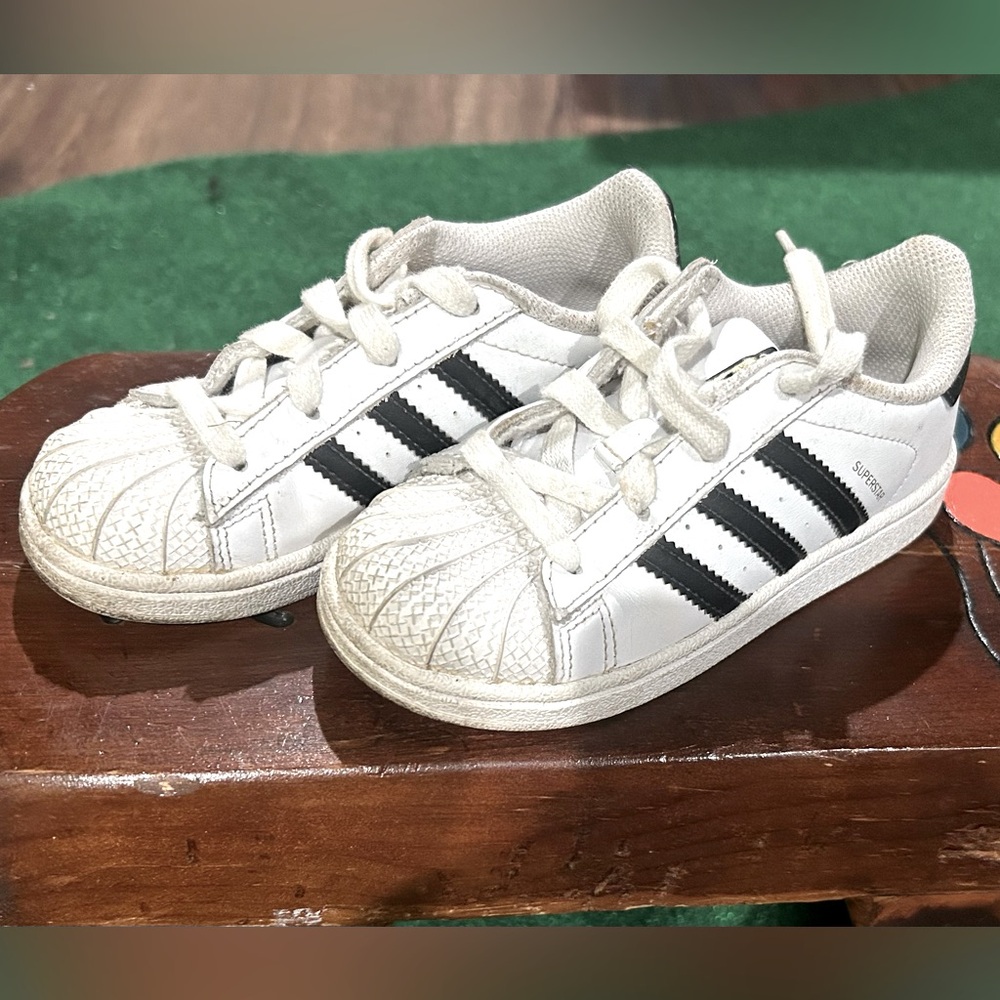 Adidas Kids White and Black Striped Sneakers